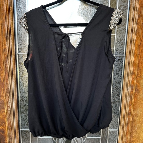 Charlotte Russe Black Blouse with Beaded Shoulders - Picture 4 of 7